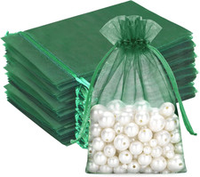 25PCS Dark Green Organza Bags 5x7 inches - Sheer Mesh Jewelry Pouches, Organza G