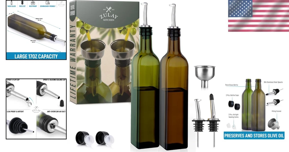 2-Pack 17oz Olive Oil Bottles with Spouts & Airtight Corks for Freshness - Image 2 of 4