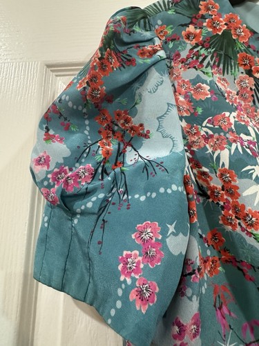 SALONI Bianca turquoise asian bird floral print silk dress US size 8 - Picture 5 of 5