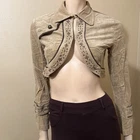 Women’s Beige Cotton Velvet Casual Embroidered Hooks Size S Short Jacket Cape