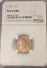 1927 1C Lincoln Wheat Cent NGC MS65 RB Gem Mint State Red Brown