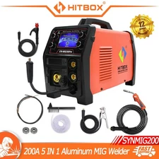 HITBOX SYN MIG Welder, 5in1 200A MMA MIG Lift-TIG IGBT Inverter 110/220V for Alu