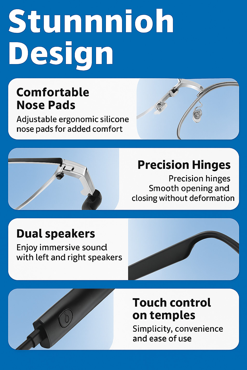 Bluetooth Smart Glasses with Speakers Eyewear Music Voice Translator Headphones