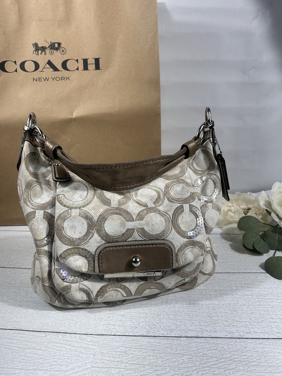 VTG Y2K Coach Kristin Beige Sequin Op Art Shoulder Hand Bag Hobo 
