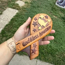 Wooden God Bless America Ribbon Carved Puzzle Box