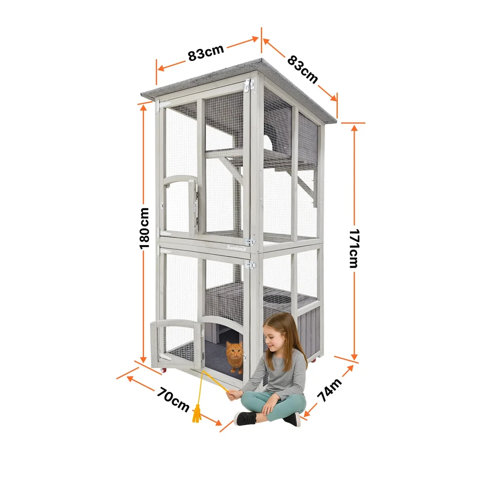 Samland Outdoor Wooden Cat Enclosure Catio with Wheels, Double Cat Houses & Roof - image 3 of 4