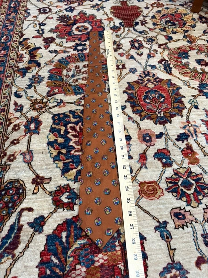 Corbata de Seda Leonard Paris Marrón Patrón Geométrico Hecha en Italia Nueva con Etiquetas Foto 2 de 4