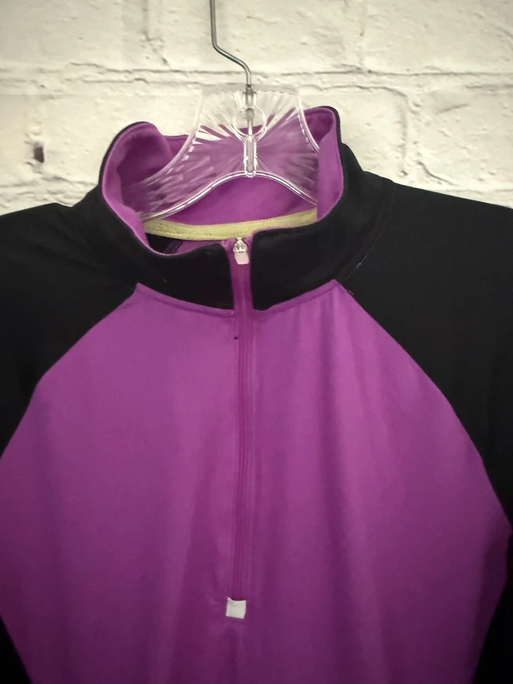 Top Fila Negro Púrpura Ropa Activa 1/4 Cremallera Cuello Simulado Bolsillos ELASTIZADOS Para Mujer L Foto 2 de 4