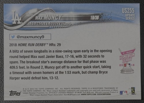 2018 Topps Update Series Home Run Derby Max Muncy #US255 Los Angeles Dodgers - Picture 2 of 2