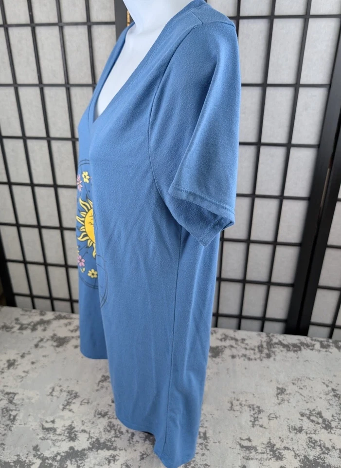 Modern Lux女式蓝色XL V领上衣太阳花卉图案T恤胸部36 — 第 4/4 张图片