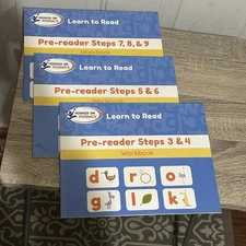 3 Hooked on Phonics Learn to Read books- Pre-Reader Steps 3-9