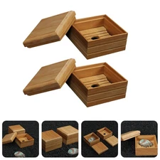 2 Pcs Bamboo Soap Dish Travel Case with Lid Holder Box for Bathroom