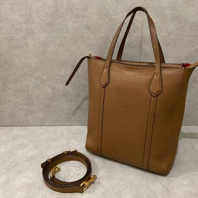 Tory Burch Perry Large Tote Bag Brown Leather 2Way Shoulder Crossbody Red Lining - Image 1 of 4