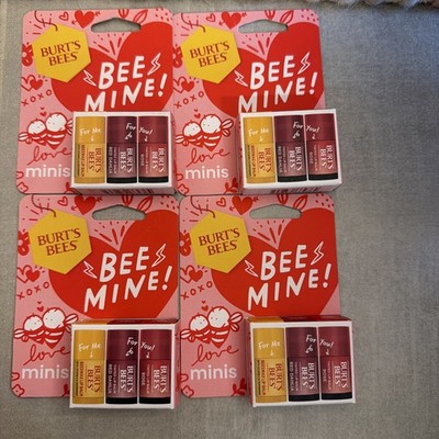 4 Burt's Bees Be Mine Valentines Day Beeswax Lip Balm and Tinted Lip Balm Mini