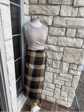 Vintage Requirements Plaid Wrap Midi Skirt Fringe Brown Preppy Academia 14