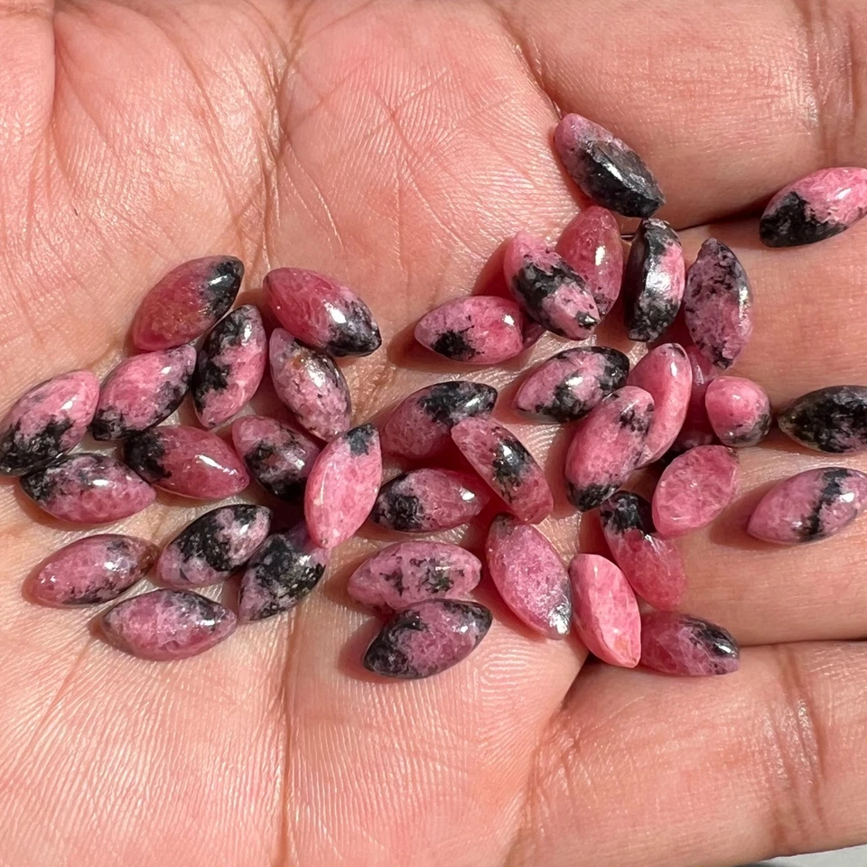 Natural Black Pink Rhodonite Marquise 5x10 to 10x20 mm Cabochon Loose Gemstone - Image 2 of 4