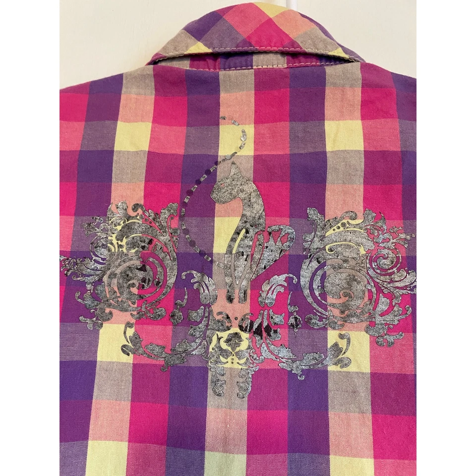 Baby Phat 粉红色格子 y2k 上领棉质纽扣轻便徽标 4T — 第 3/4 张图片