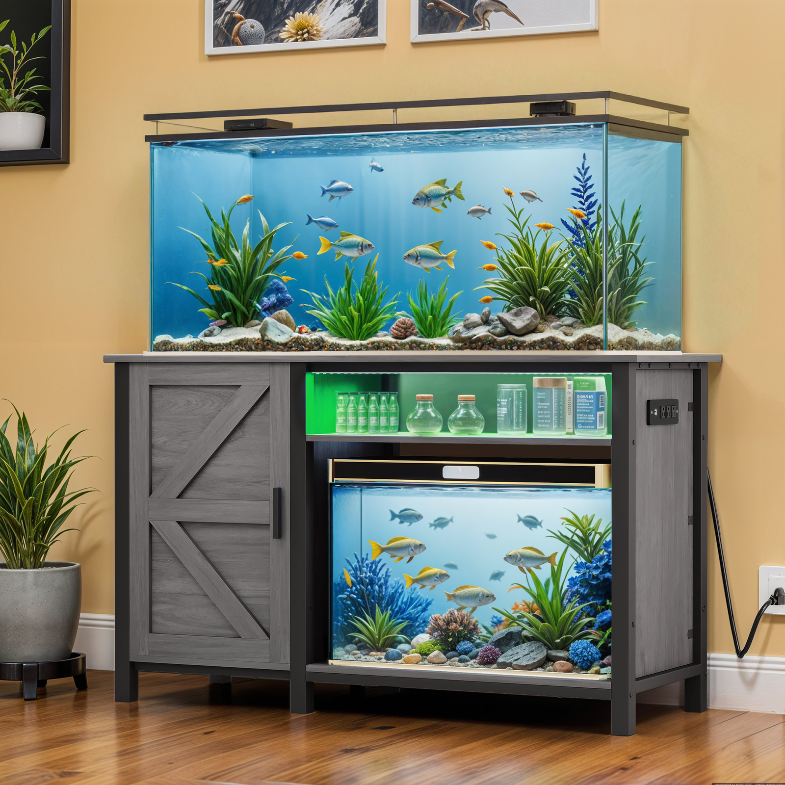 55-75 Gallon Large Dual Aquarium Stand with LED 51