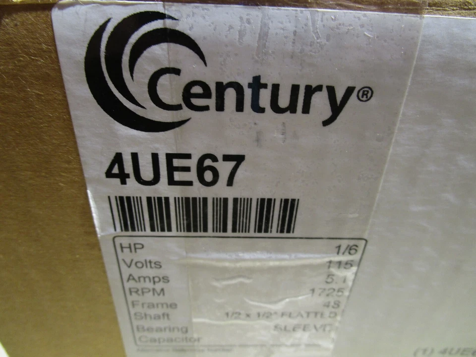 Century 4UE67 1/6 HP, 115V, 5.1A, 1/2" X 1/2" FLATTED, D0421 - Image 2 of 2