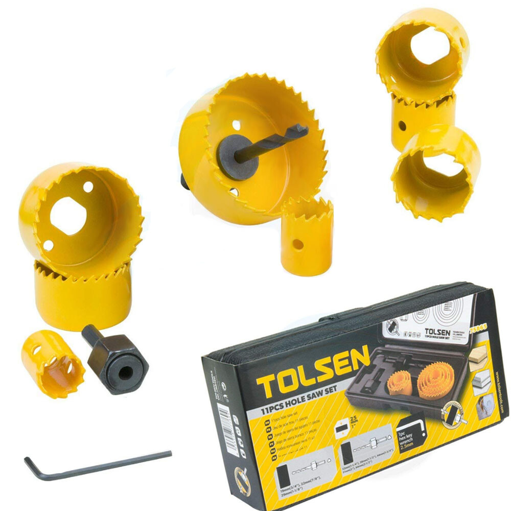 Hole Saw Set Circular Drill 11 pcs 19-64mm Holesaw Kit with Arbor  