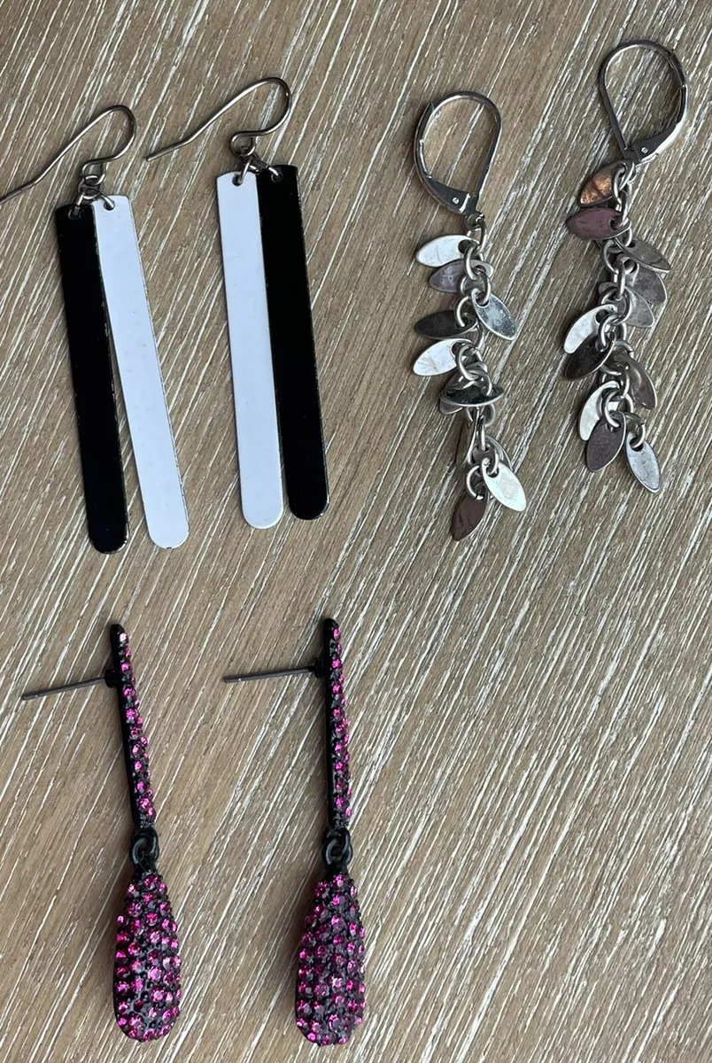 Vintage Lot of 3 Pairs Funky Drop Dangle Earrings Colorful Jewelry. D