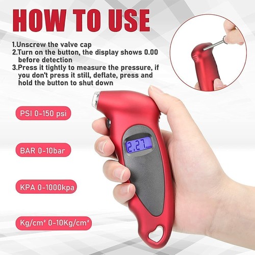 Digital LCD Tyre Tire Air Pressure Gauge Tester Tool Fits Auto Motorcycle Car UK - Picture 8 of 12