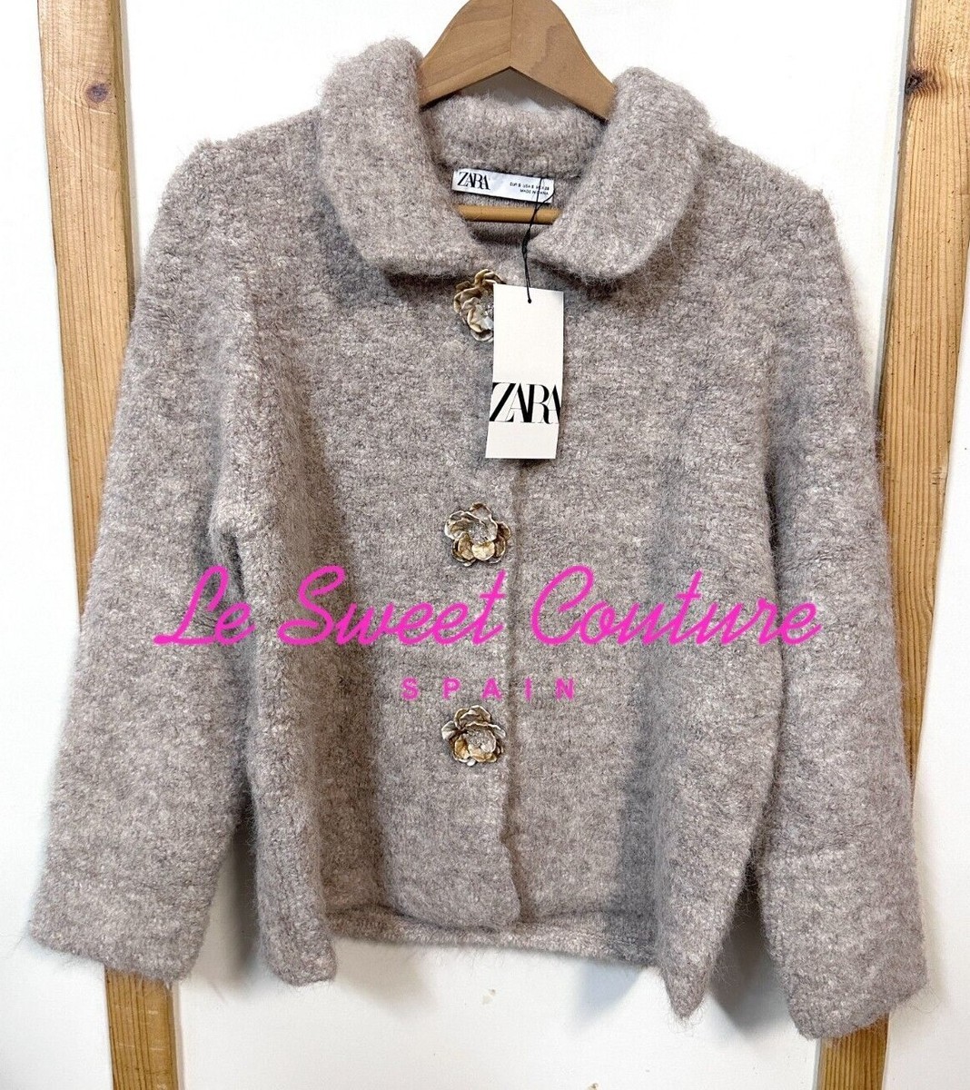ZARA WOMAN NWT FW24 FAUX FUR KNIT JACKET WITH FLOWER BUTTONS ZARA WOMAN NWT FW24 FAUX FUR KNIT JACKET WITH FLOWER BUTTONS