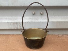 VINTAGE ANTIQUE SMALL BRASS JAM PRESERVE MAKING PAN LONG HANDLE