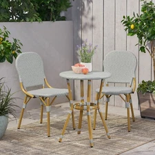 Gallia Outdoor Aluminum French Bistro Set, Gray and Bamboo Finish