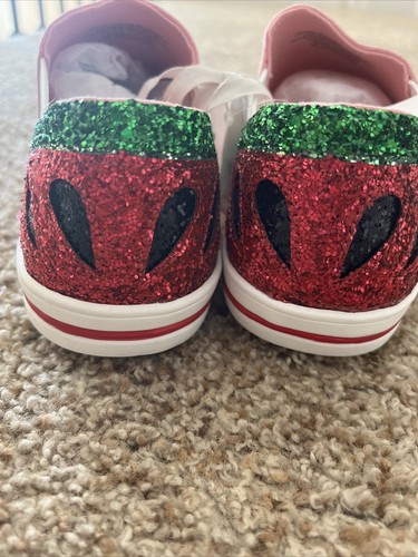 Girls J Crew Crewcuts Pink Watermelon Glitter Slip On Sneakers- Size K5- NWT! - Picture 2 of 15