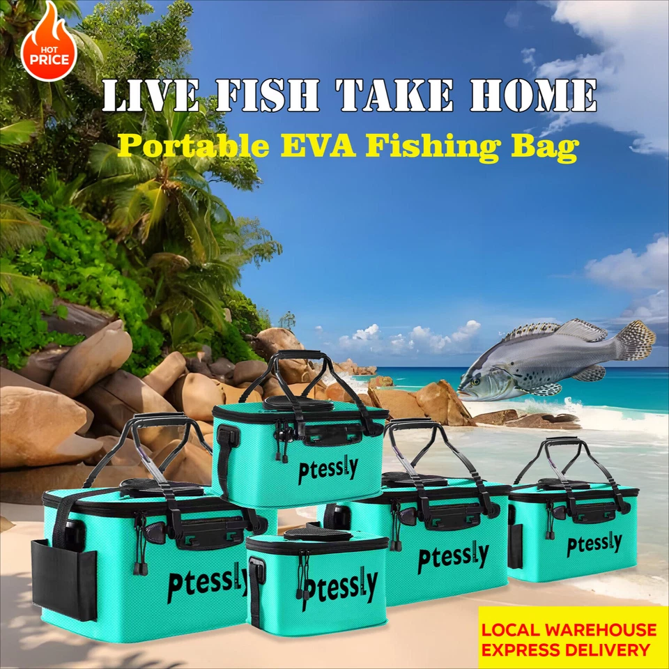 Bolsa de aparejos de pesca EVA ultra compacta - plegable rápido, impermeable cubo de peces vivos Foto 2 de 4