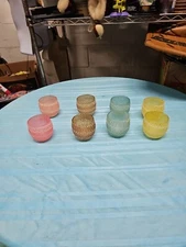 Vintage 1950s Rubber Spaghetti String Glass Roly Poly  Set Of 8 MCM Beverage
