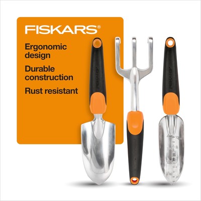 Fiskars 3-in-1 Garden Tool Set - Trowel Transplanter Cultivator for Gardening...