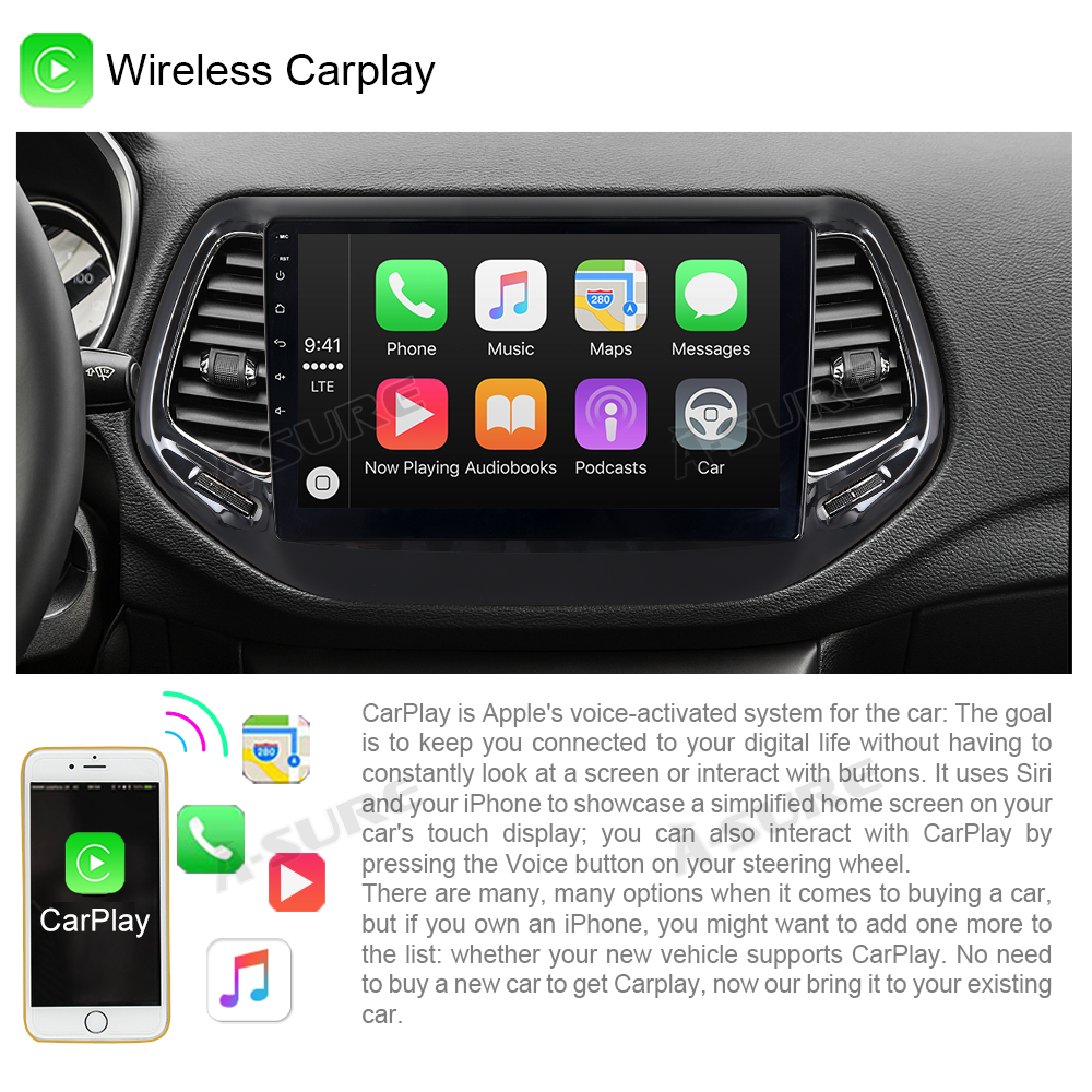 for Jeep Compass 20172020 Wireless Carplay Android 10 Car Stereo Radio