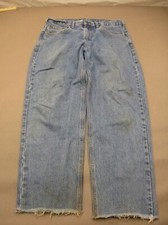 Carhartt Size 36x32 Mens Blue 100 Cotton Zip Fly Pockets Straight Jeans 988