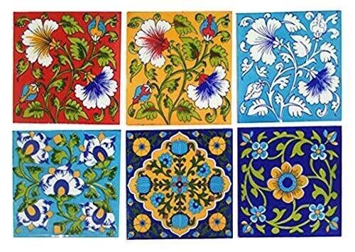 Home Decorative Handmade Ceramic Tiles Pack of 6 Pcs Multicolor Size 6 x 6´´