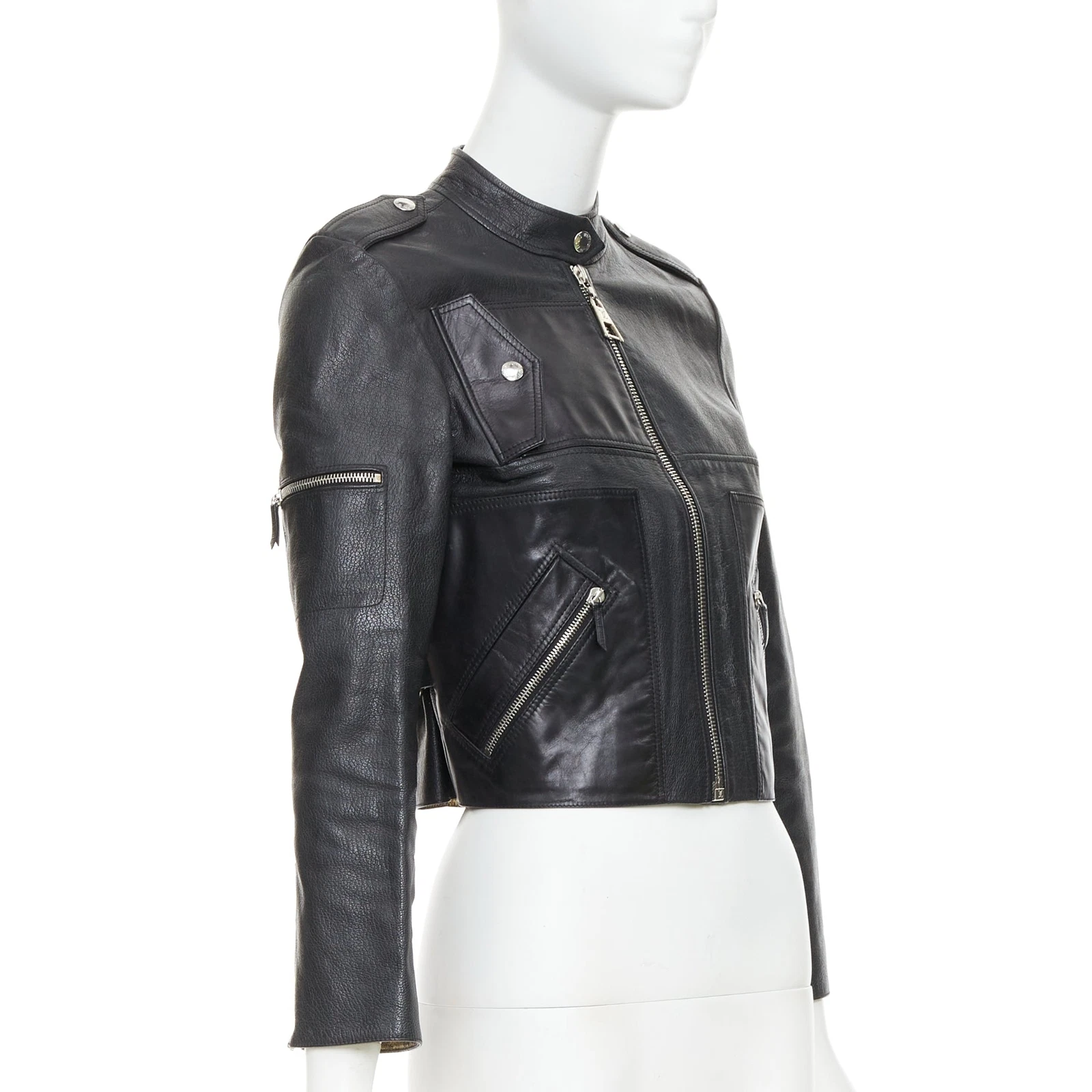 LOUIS VUITTON（LV） Giacca biker LOUIS VUITTON pelle di capra nera LV zip cropped FR36 S