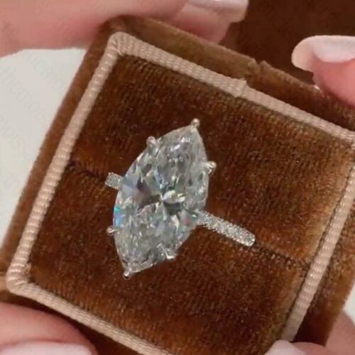5.20Ctw Marquise Cut Moissanite Classic Engagement Ring In 14K White Gold Plated - Picture 4 of 7