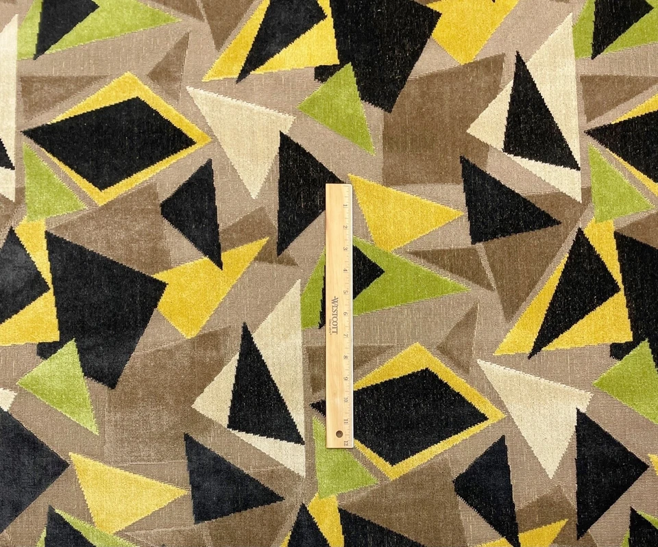 CLARENCE HOUSE MURANO BROWN GREEN GEO MODERN LINEN VELVET FABRIC BY YARD 50"W - Image 4 of 4