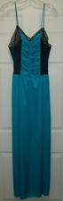 VTG Undercover Wear Blue Sheer Nylon Long Nightgown Lace Inset Ruched Size Med