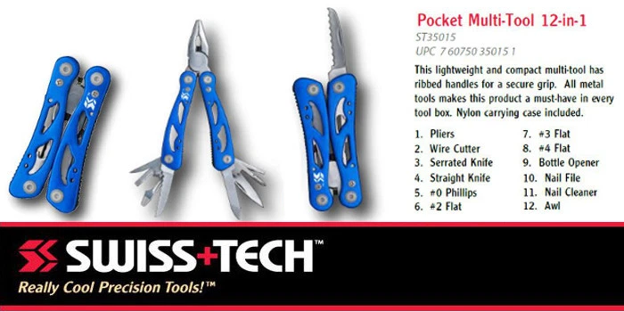 Genuine SWISS TECH Pocket Multi-Tool 12-in-1 Pliers ST35015 + Nylon Belt Holster - Image 4 of 4