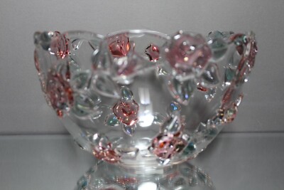 Vintage Mikasa Bella Rosa Pink Frosted Glass Bowl 9'' Scalloped Rim Germany MINT
