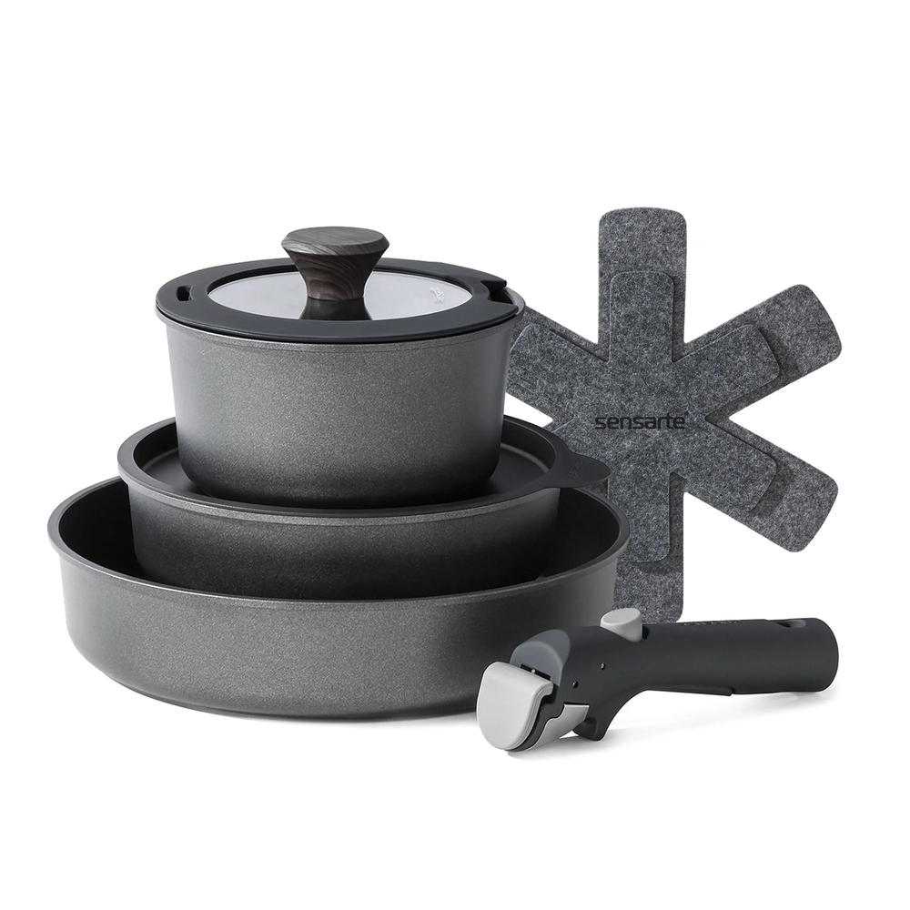 Nonstick Pots Pans Set with Detachable Handle 8Pcs Cookware Set Removable Handle