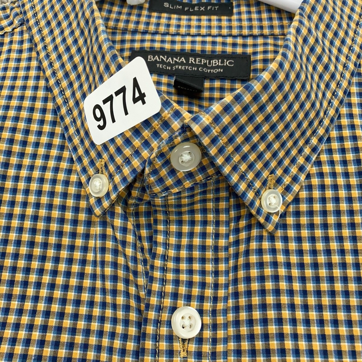 ばなな様 Banana Republic Shirt Mens Large Slim Stretch Flex Yellow Blue