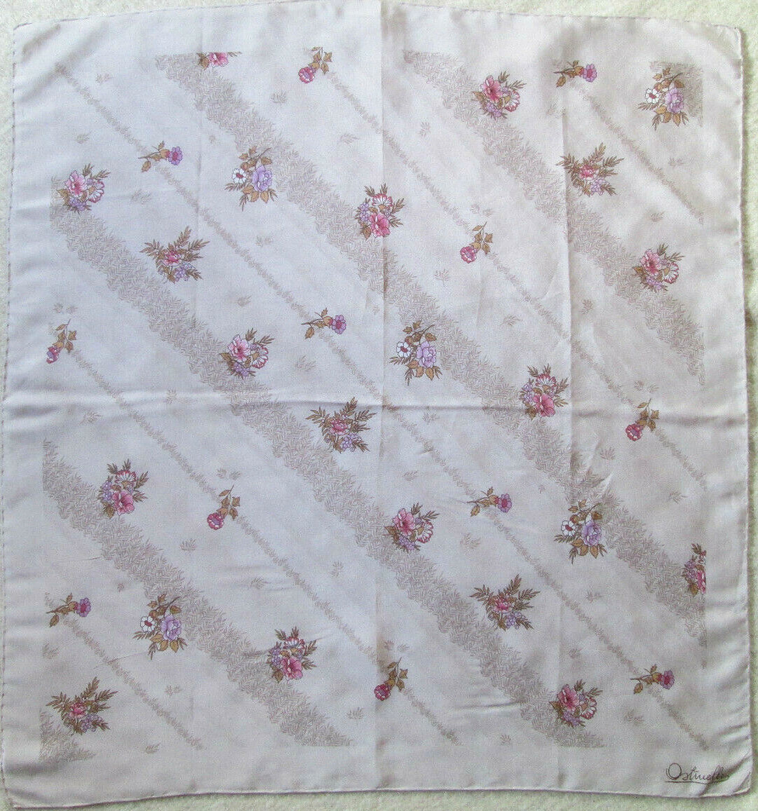 Foulard En Soie Vintage OSTINELLI - 75x78 Cm - Beige - Occasion