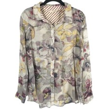 Soft Surroundings Floral Button Up Long Sleeve Collared Sheer St 38945 Size PM