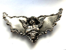 Antique Silver Art nouveau Reprousse CHERUB Angle BELT BUCKLE