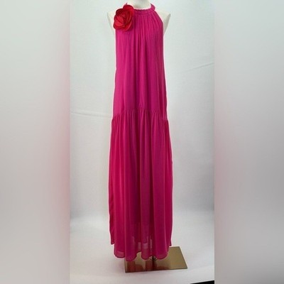 Farm Rio Pink Flower Halter Neck Open Back Maxi Dress Size XL