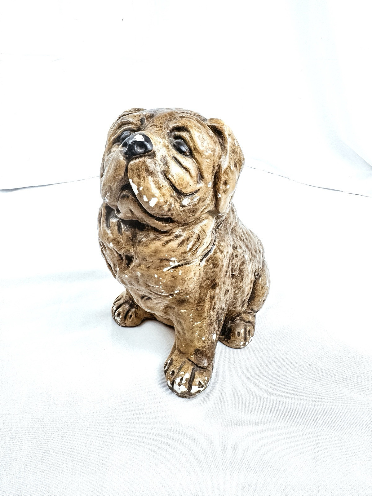 Vintage Large Chalkware Painted Bulldog Dog Figurine Statue (8”)