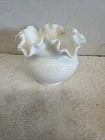 Vintage White Milk Glass Vase 3.75”H x 4 D with Ruffled Edge
